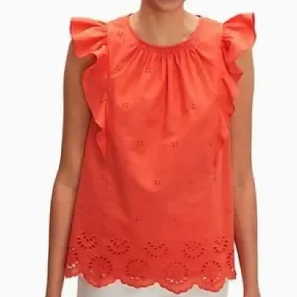 Kate Spade Orange Eyelet Ruffle Top Blouse S Small